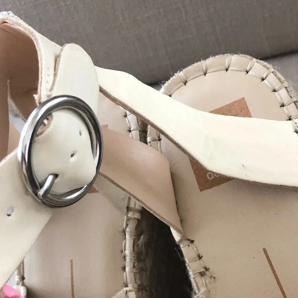 Dolce Vita Womens 10 Cream‎ Leather Espadrille Wedge Sandals Summer 4.5” Heel
